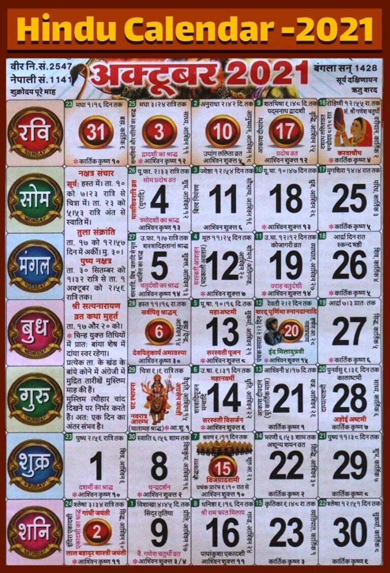 Hindu Calendar 2021 October 2021 GRAHGOCHAR