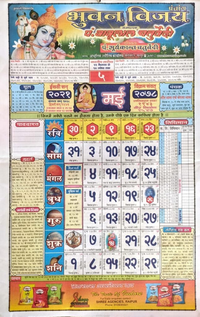 Pandit Babulal Chaturvedi Calendar 2021 May