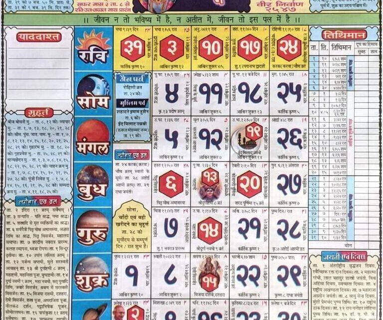 Pandit Babulal Chaturvedi Calendar 2021 October