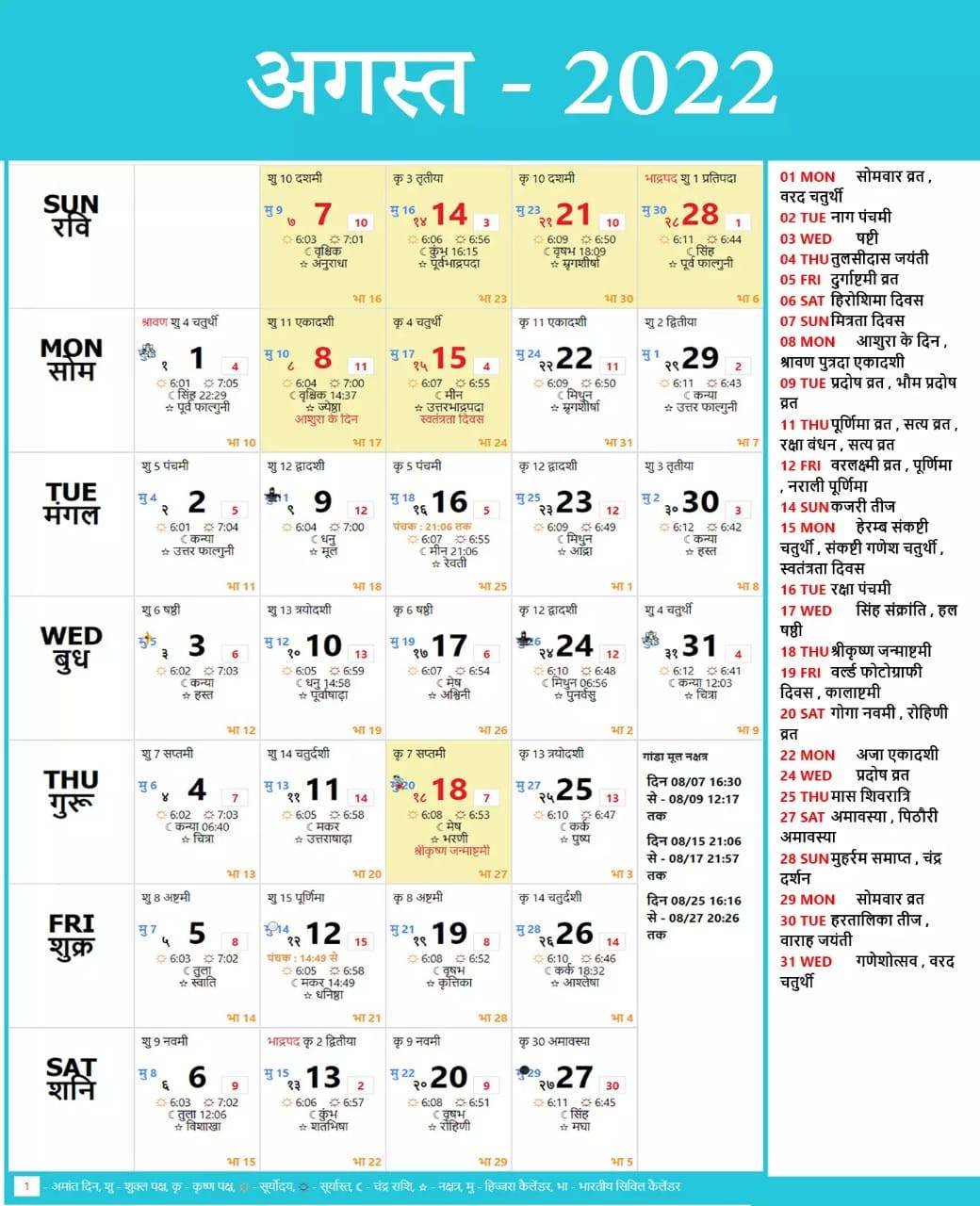 2022 Hindu Calendar 2022