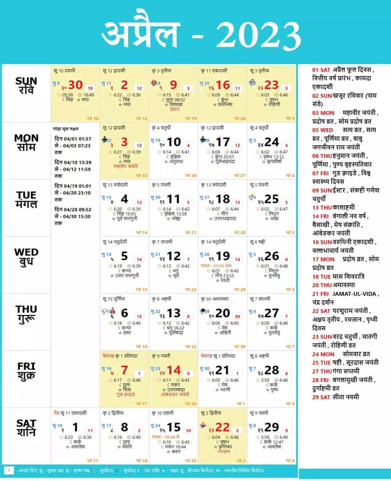 Hindi Panchang Calendar 2023 April | हिंदी पंचांग कैलेंडर 2023 अप्रैल