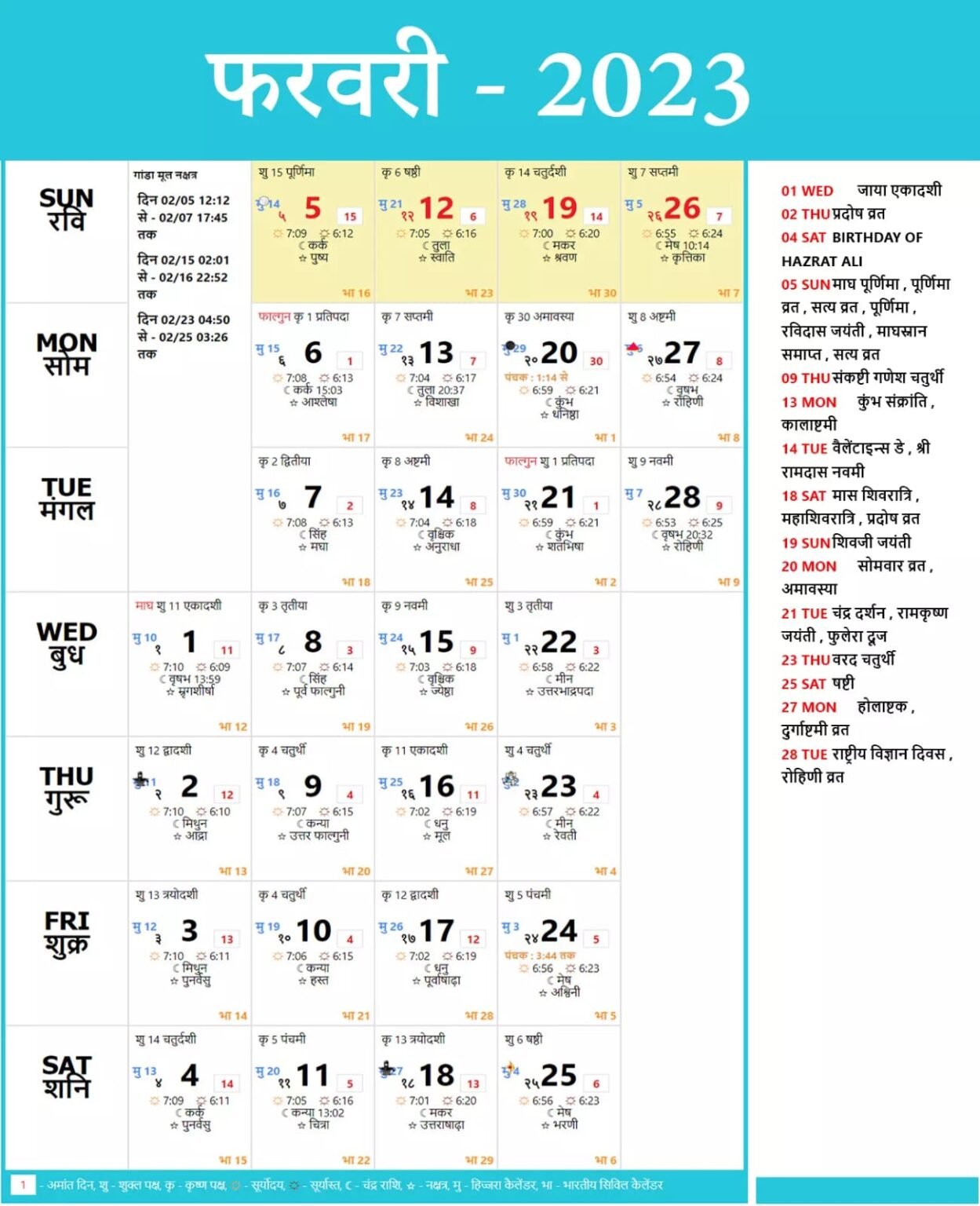 Hindi Panchang Calendar 2023 February | हिंदी पंचांग कैलेंडर 2023 फरवरी