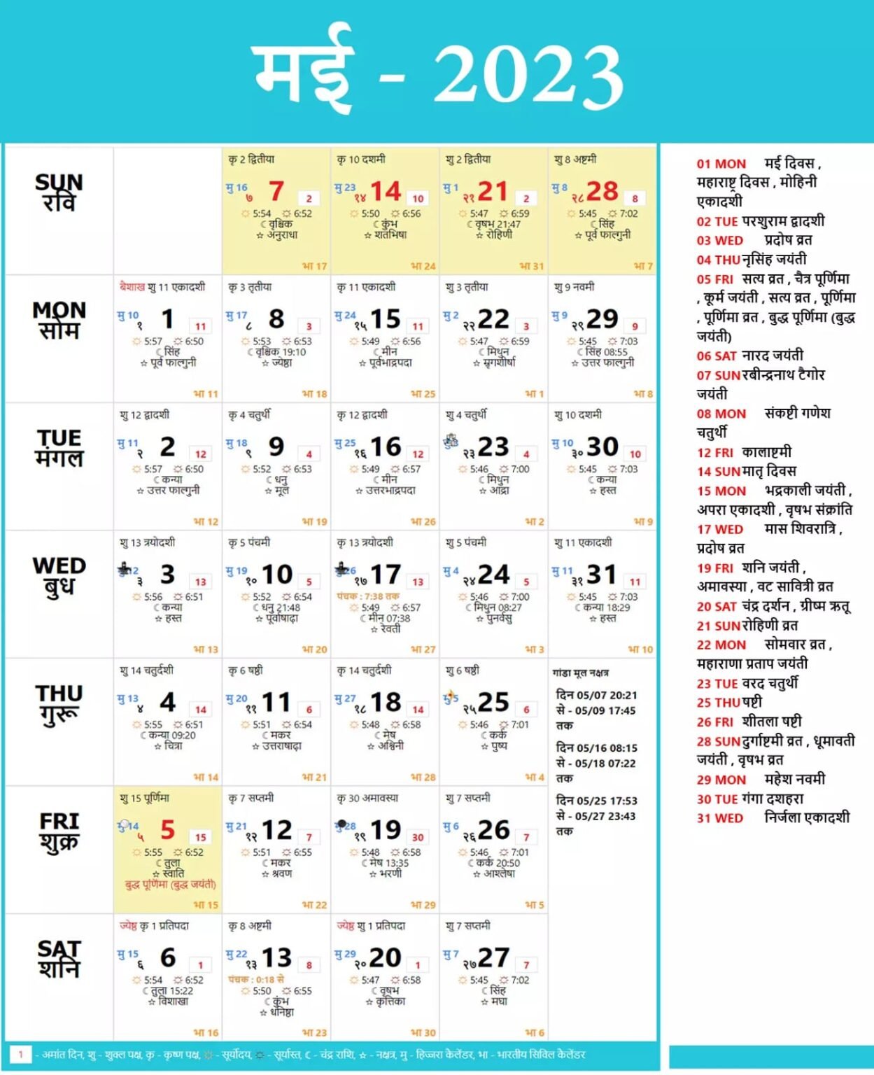 Hindi Panchang Calendar 2023 May | हिंदी पंचांग कैलेंडर 2023 मई | मई