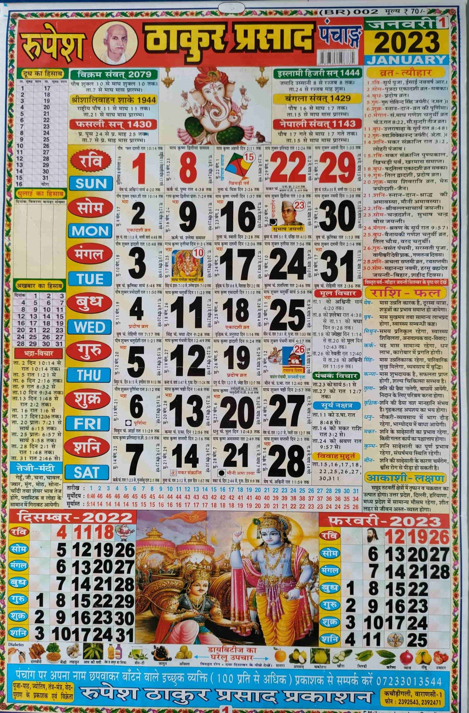  2023 Hindu Panchang Calendar 2023 January