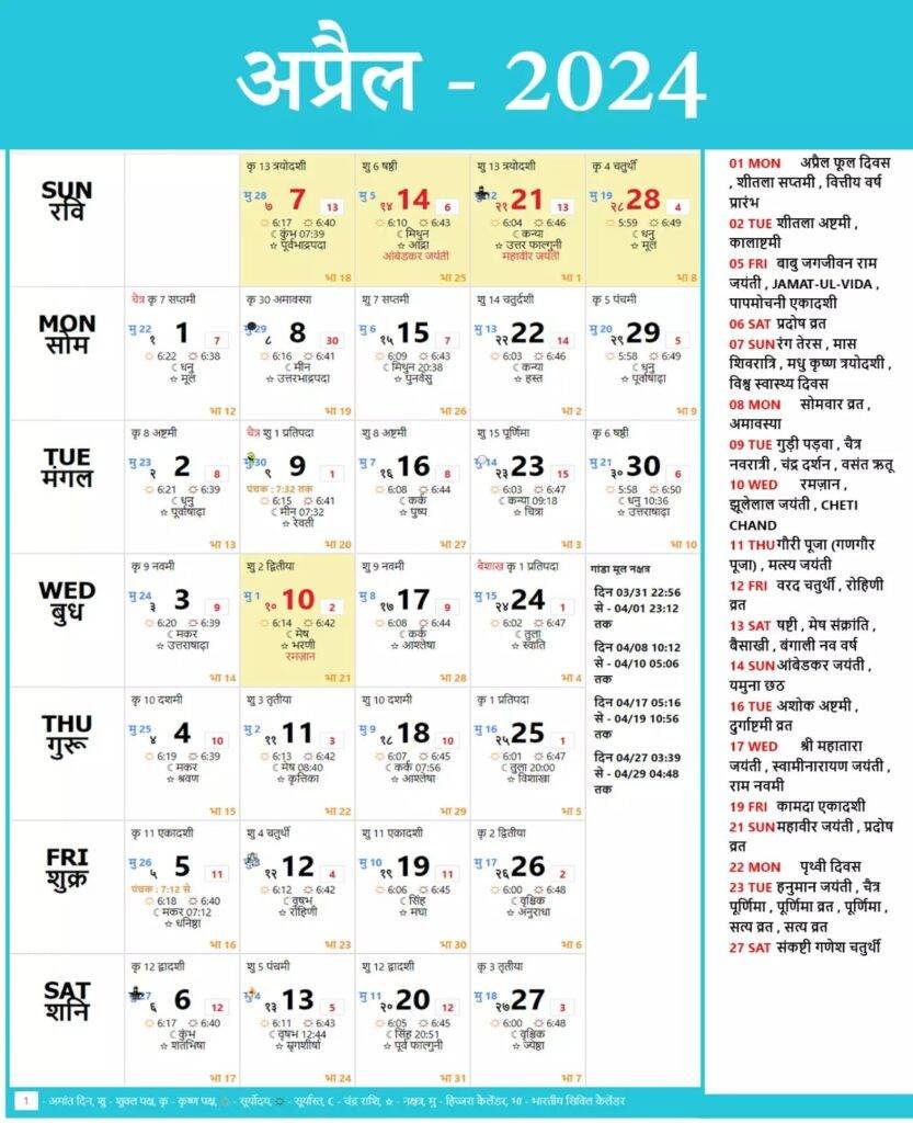Hindu Calendar 2024 April Hindu festival 2024 April