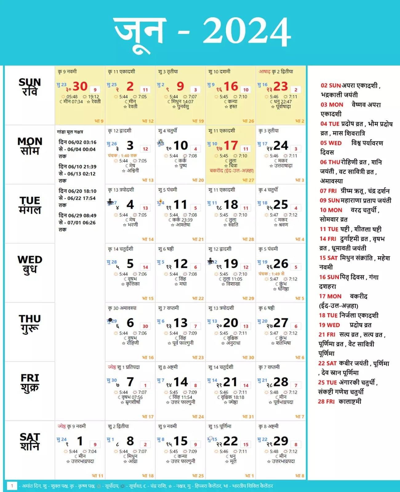 Hindu Calendar 2024 June Hindu Festival 2024 June Panchang