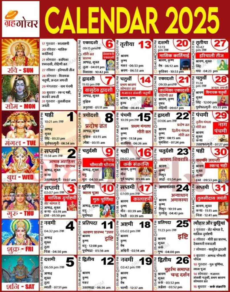 hindu calendar 2025 july